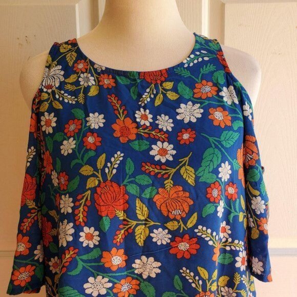 Dress Eyeshadow Blue Floral Cold Shoulder Women's WOMAN'S Size Medium - Picture 3 of 11